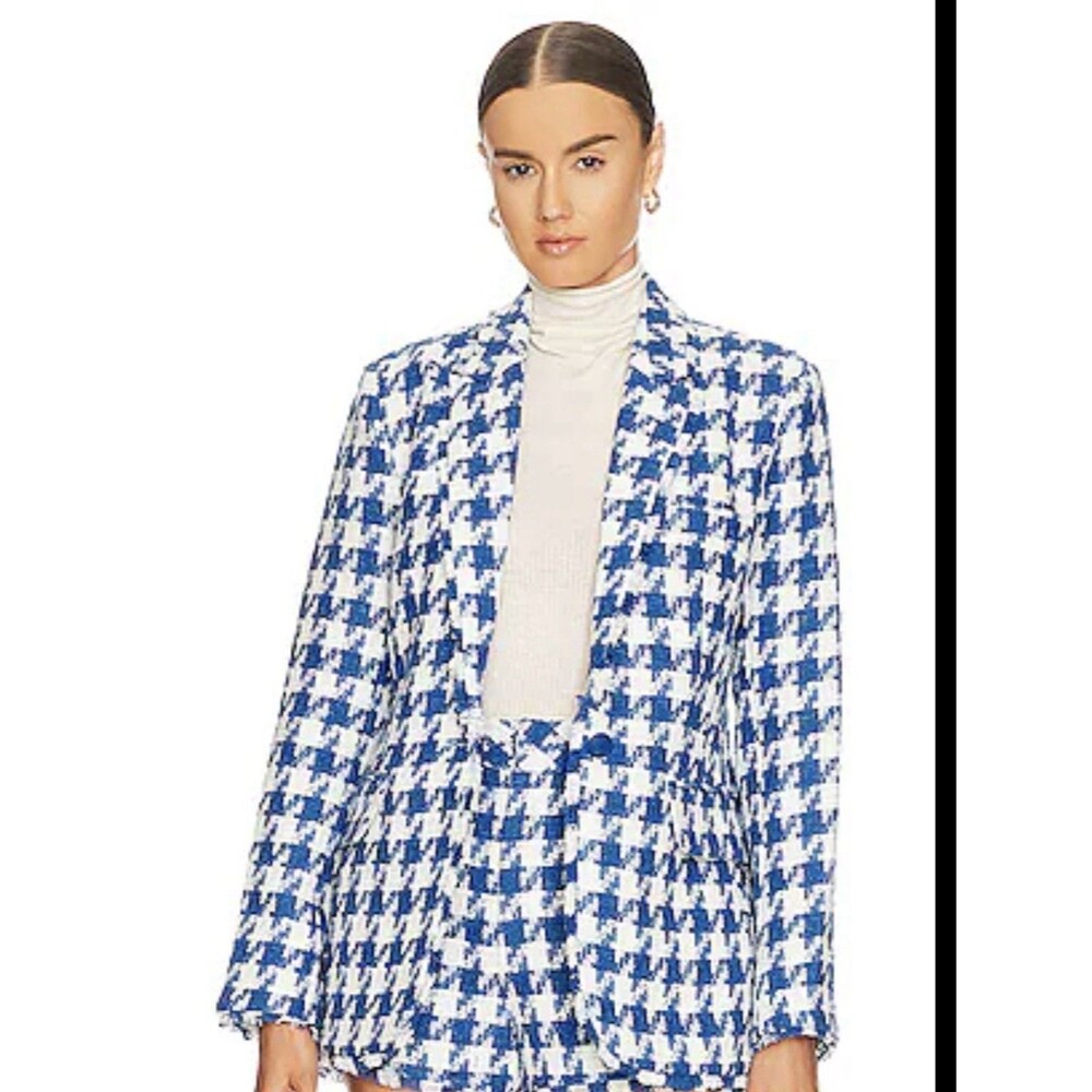 REVOLVE Steve Madden Harlow Blazer Blue & White Houndstooth Size Small EUC